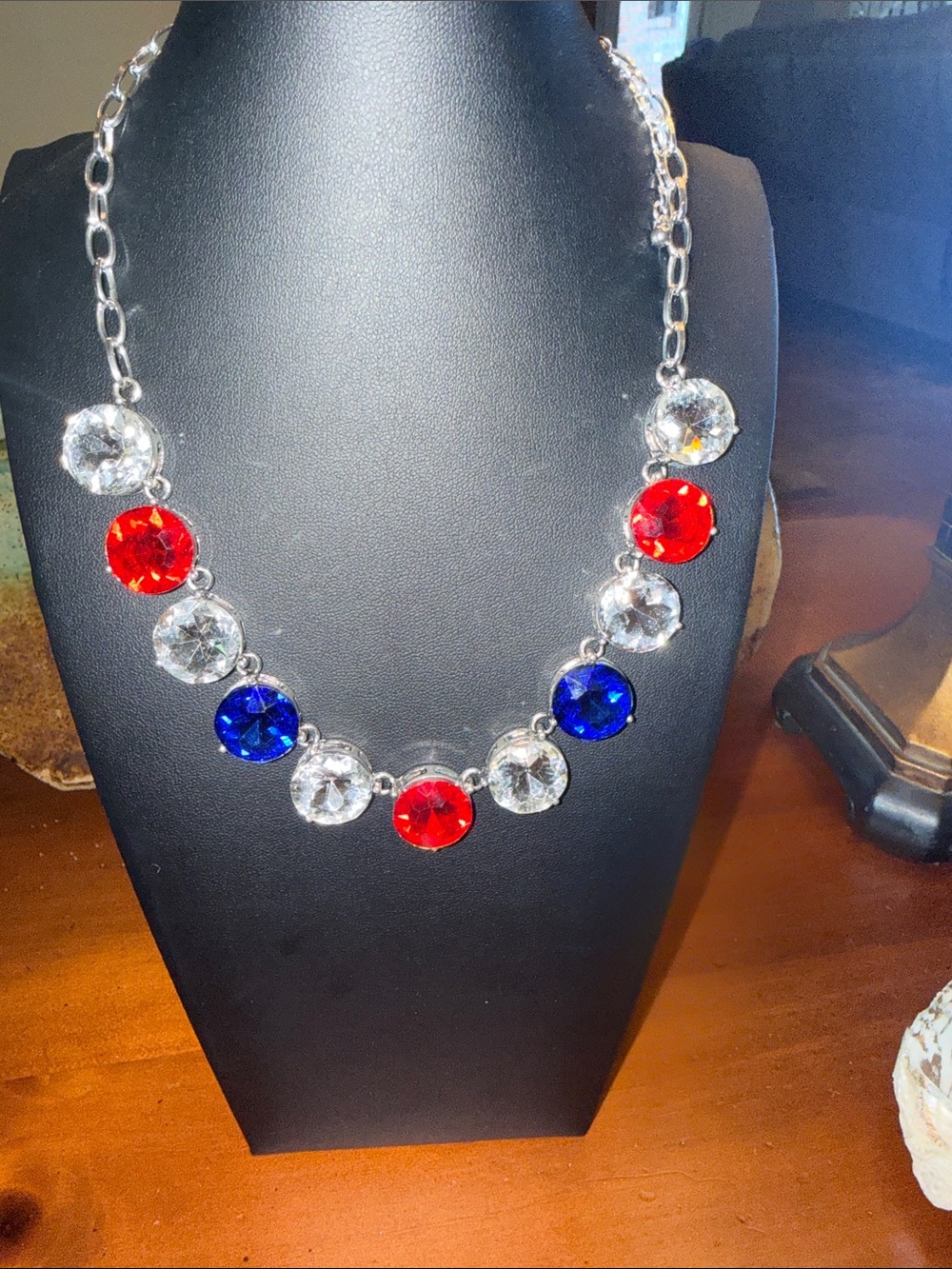 Crystal Statement Necklace in Red, Blue & Clear